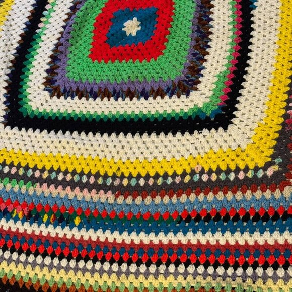 Handmade Multi-Colored Crochet Afghan Blanket 79"x79" Square Pattern - Picture 2 of 3